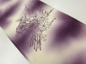 縮緬地相良刺繍花筏模様名古屋帯